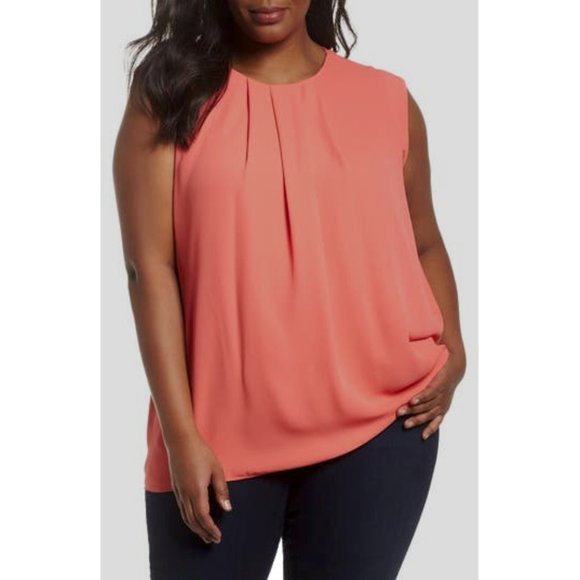 NWT Womens Plus Size 2X Vince Camuto Orange Melon Pleat Front Blouse Top - Picture 1 of 4